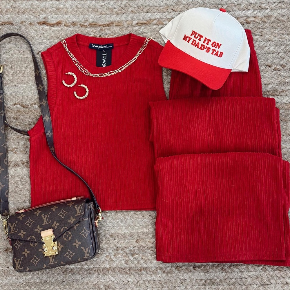 NWT Love poem 2 piece set crop top red new size large lounge lightweight